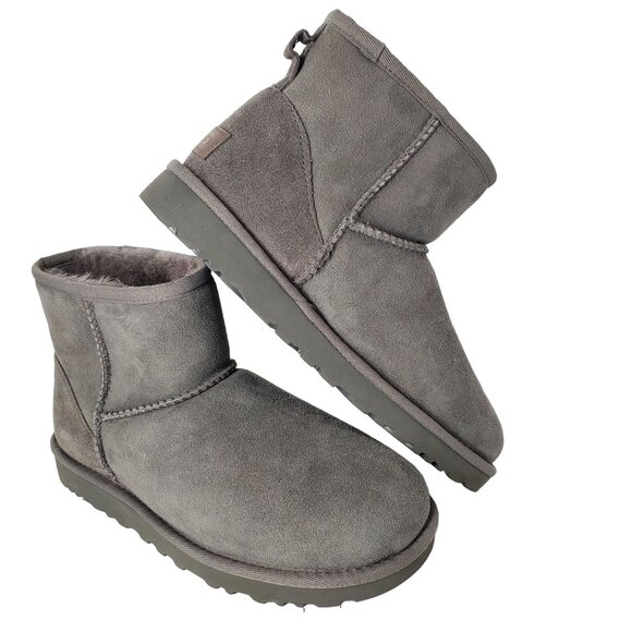 UGG Boots 7 Classic Mini II Genuine Fur Sheepskin Suede Winter Snow Shoes Gray - Picture 10 of 16